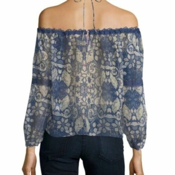 Foxiedox Floral Off The Shoulder Boho Blouse Blue Size Small - Picture 2 of 7